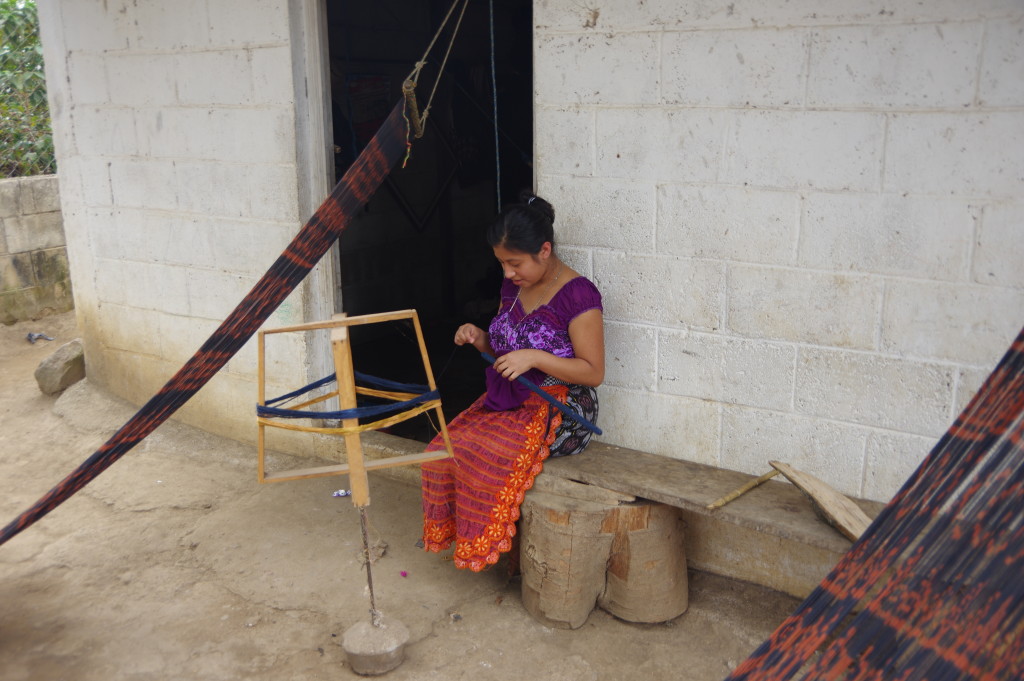 Making yarn for the traditional weaving that is common around Lago Atitlán